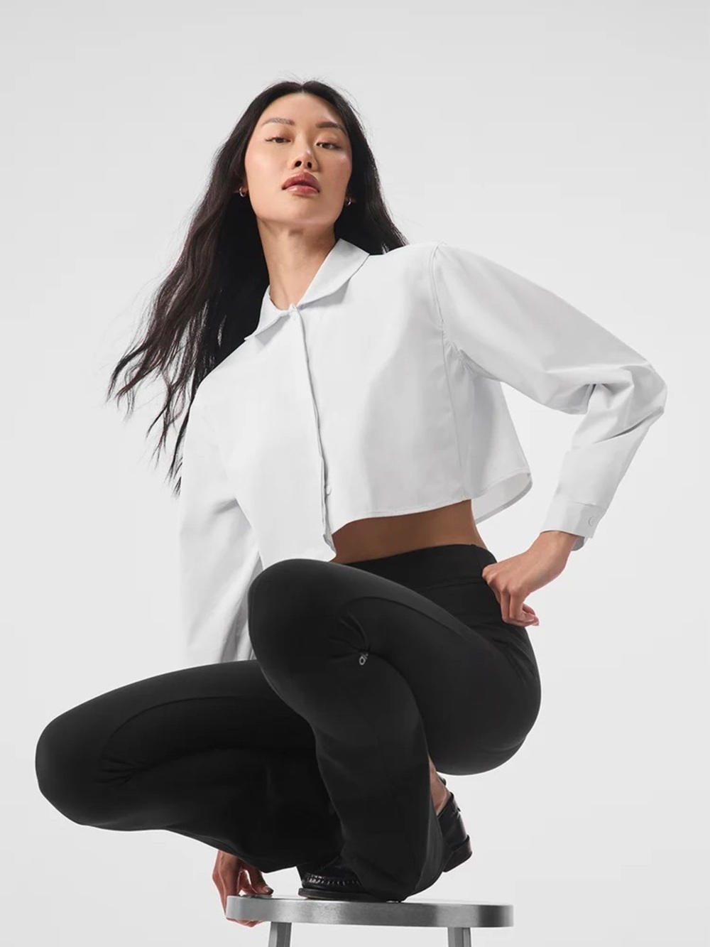 Alo Cropped Take Me Out Button Up - L White